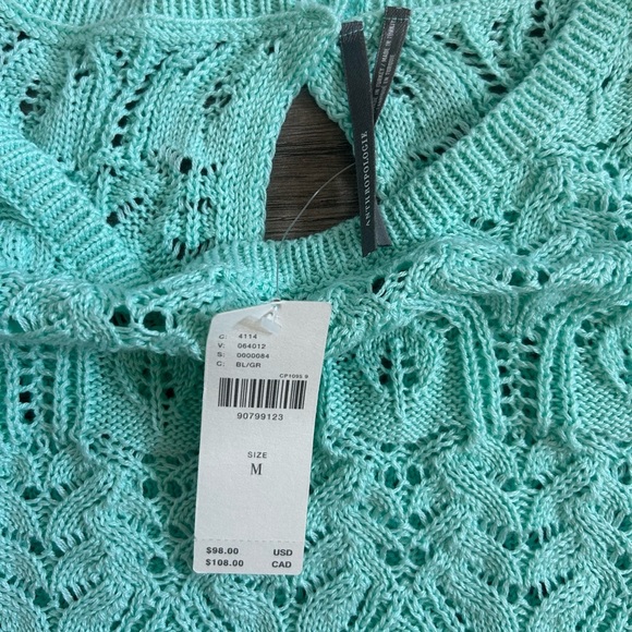 NWT ANTHROPOLOGIE Mint Green Lace Knit Top Size Medium - Picture 3 of 8